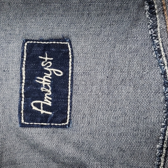 Amethyst Cropped Dark Wash Distressed Jean Jacket - Picture 3 of 5